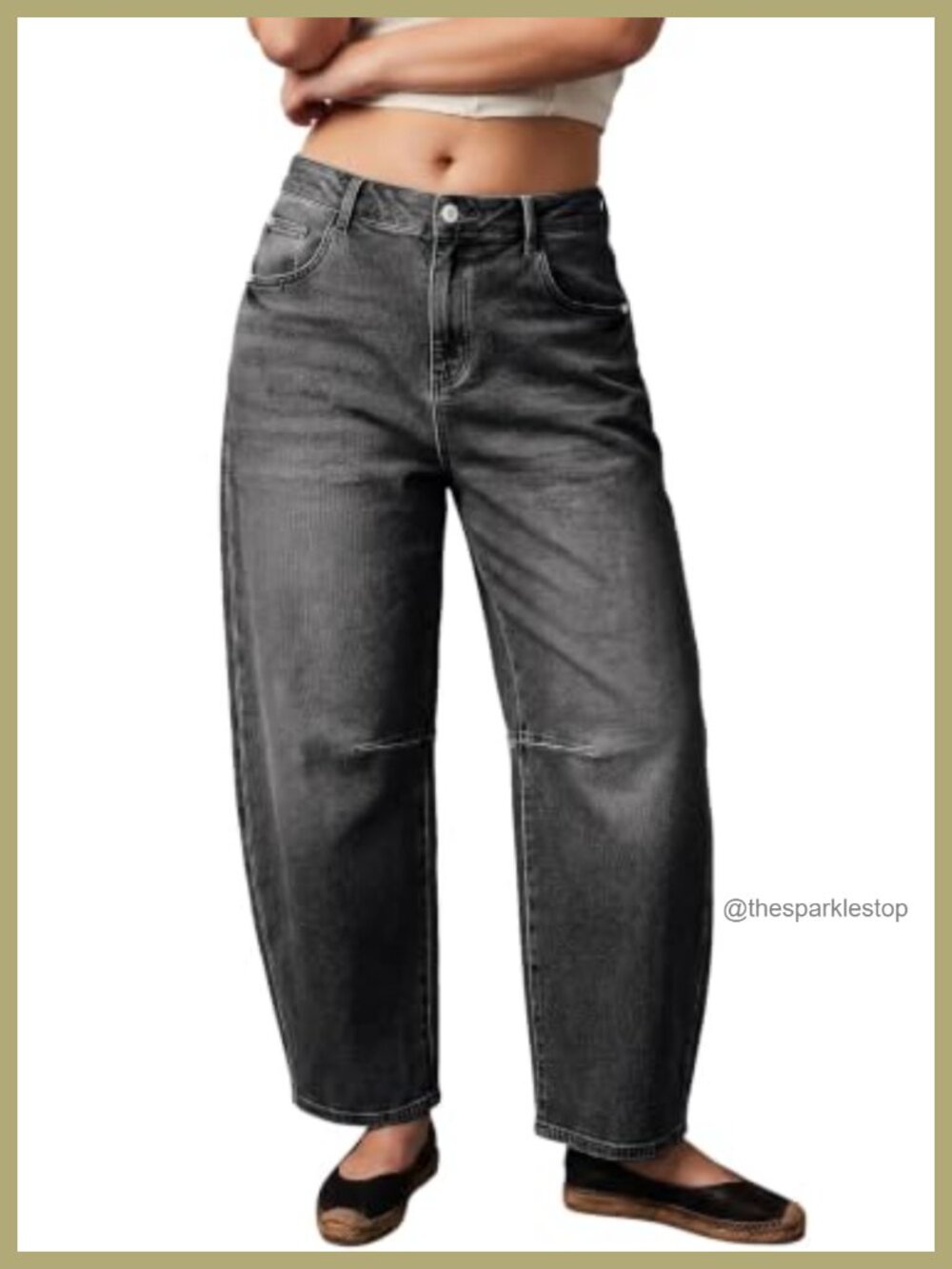 Plus Size Wide Leg Barrel Jeans High Rise Stretch Pull On Cropped